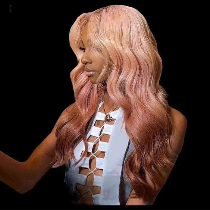 ’Alicia’ Ombre Pink 13×4 Wig - Pink Brown / 12inches / 13x4 Lace Part Wig