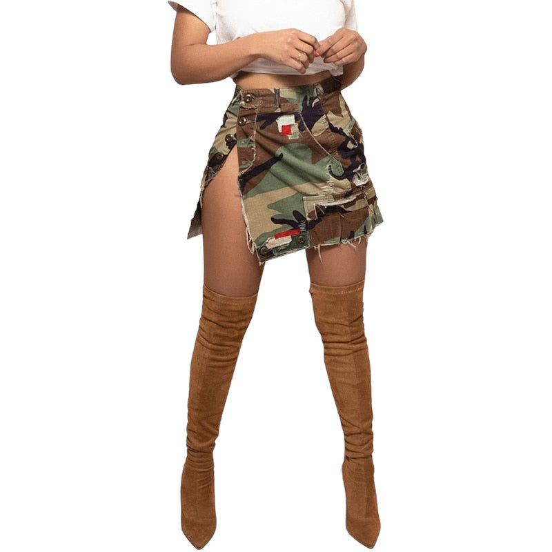 'Tessa' Sexy High Split Camouflage Mini Skirt -  Imani Akilah